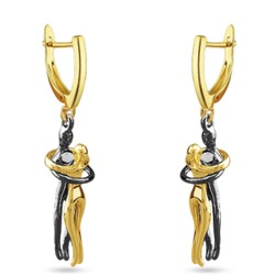 Серьги Объятия (покрытие золото, черный родий), Есть комплект