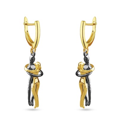 Серьги Объятия (покрытие золото, черный родий), Есть комплект