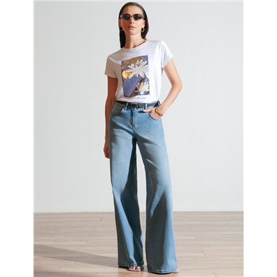 Свободная футболка с принтом из премиального хлопка с эластаном