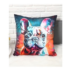 Декоративная атласная наволочка "Бульдог" 45х45см интерьерная