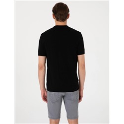 Siyah Slim Fit  %100 Pamuk Polo Yaka Triko Tişört