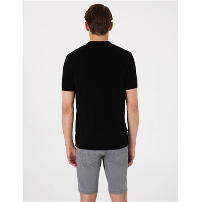 Siyah Slim Fit  %100 Pamuk Polo Yaka Triko Tişört