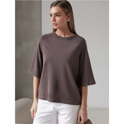 Свободный джемпер с рукавом 3/4 тонкой вязки из вискозы