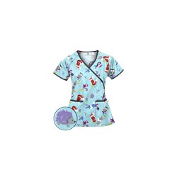 Happy Scrubs® Fall Friends Angel Blue Mock Wrap Scrub Top