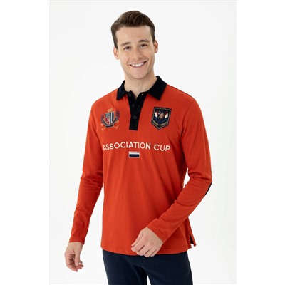 Erkek Kiremit Polo Yaka Sweatshirt