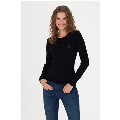 Kadın Siyah Bisiklet Yaka Basic  Kazak