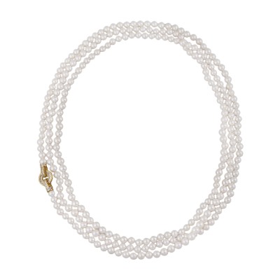 Колье (жемчуг белый 7-8мм, фианит; покрытие золото) 200см, Есть комплект