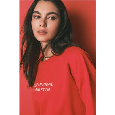 Sudadera corta lisa felpa algodón roja