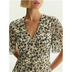 Платье миди из шифона с цветочным принтом, PL1722/contrast