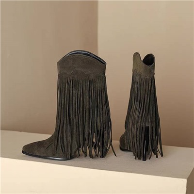Замшевые ботинки с бахромой на высокой шпильке 👠 Большие размеры