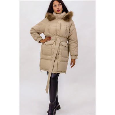 Зимняя куртка на поясе с натуральным мехом арт. 23226