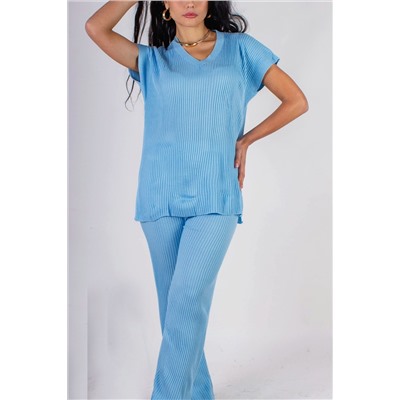 Вязаный хлопковый костюм Джемпер + Брюки палаццо, арт.219-АТ