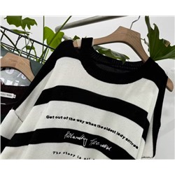 JOC*C женский свободный повседневный свитер с открытыми плечами и круглым вырезом контрастного цвета в полоску