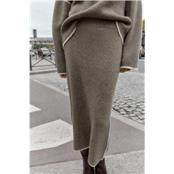 CONTRAST PIPING KNIT MIDI SKIRT