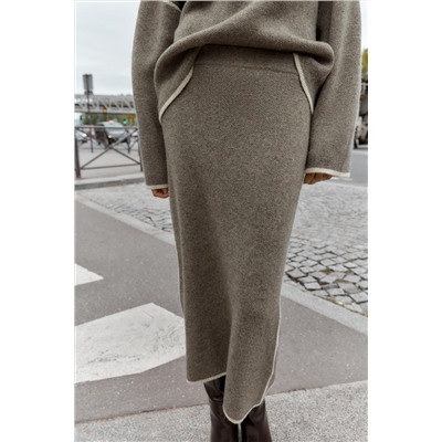 CONTRAST PIPING KNIT MIDI SKIRT