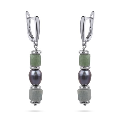 Серьги Селена (жемчуг бензиновый 6мм, кварц; покрытие родий), Есть комплект