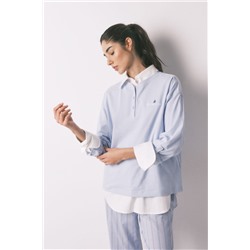 Camiseta manga larga 100% algodón azul