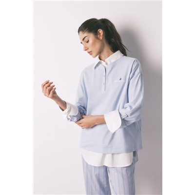 Camiseta manga larga 100% algodón azul