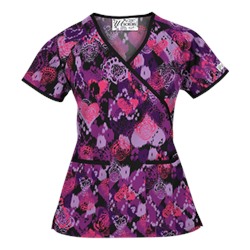 UA Bohemian Heart Black Mock Wrap Scrub Top