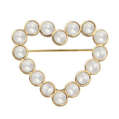 Брошь Сердце (Майорка 6мм белая; покрытие золото), Есть комплект