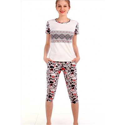 Женская пижама с бриджами и футболкой 3