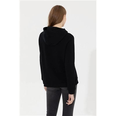 Kadın Siyah Kapüşonlu Basic Sweatshirt