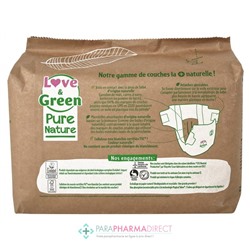 Love&Green Pure Nature - Couches Écologiques Non Blanchies - Taille 2 - 3 à 6kg - 35 couches