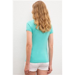 Kadın Mint Basic Polo Yaka Tişört