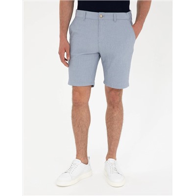 Açık Mavi Slim Fit Gofre Dokuma Şort