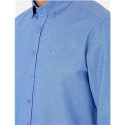 Mavi Oxford Slim Fit Kolay Ütülenebilir Gömlek