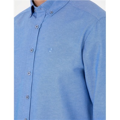 Mavi Oxford Slim Fit Kolay Ütülenebilir Gömlek