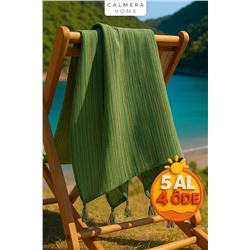 Calmera, Etnika Peştemal | İnce - Renkli Saçaklı | Plaj Pareo, Deniz, Havuz, Yoga, Pilates Havlusu - Yeşil