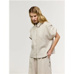 Бежевая рубашка с коротким рукавом изо льна