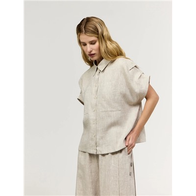 Бежевая рубашка с коротким рукавом изо льна