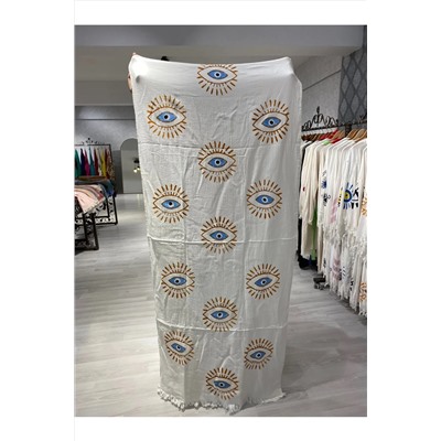 Elif Towels %100 Pamuklu Müslin Kumaş Ahşap Baskı Göz Desenli Peştemal