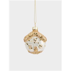 Игрушка елочная, 4х6 см, стекло, золотистая, Домик, New year