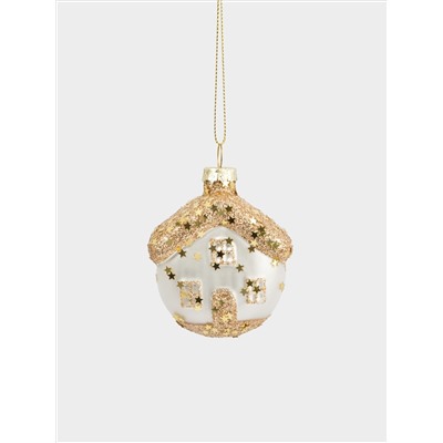 Игрушка елочная, 4х6 см, стекло, золотистая, Домик, New year
