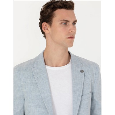 Açık Mavi Ekstra Slim Fit Keten Karışımlı Takım Elbise