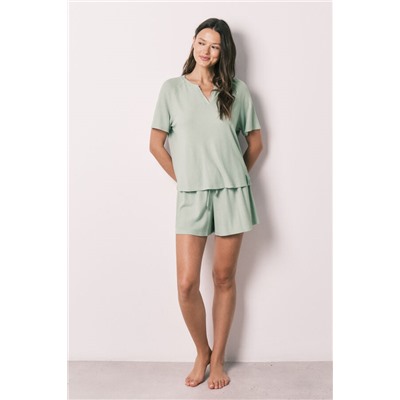 Pijama corto textura waffle verde