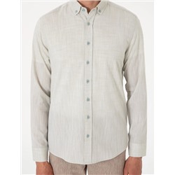 Çağla Keten Görünümlü Slim Fit Uzun Kollu Gömlek