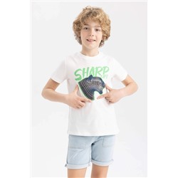 Erkek Çocuk Baskılı Bisiklet Yaka Kısa Kollu Tişört