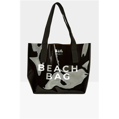 Bagmori, Siyah Kadın Beach Bag Baskılı Şeffaf Plaj Çantası M000007257