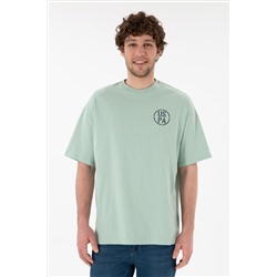 Erkek Oversize Fit Bisiklet Yaka Su Yeşili Tişört