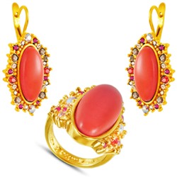 Комплект (коралл, кристаллы микс; покрытие золото)