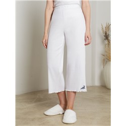 Укороченные брюки с поясом на резинке из фактурного трикотажа в рубчик с вышивкой