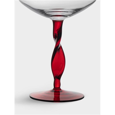 Бокал-креманка для шампанского, 370 мл, 2 шт, стекло, красная ножка, Villalago