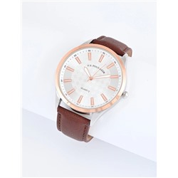 MENS BROWN STRAP GOLD ACCENT WATCH