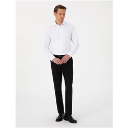 Beyaz Slim Fit Uzun Kollu Armürlü Gömlek
