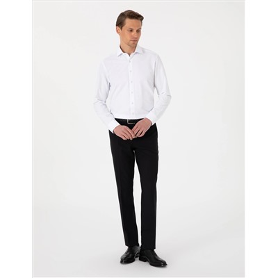 Beyaz Slim Fit Uzun Kollu Armürlü Gömlek