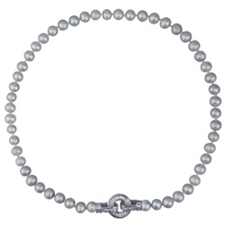 Колье (жемчуг серо-голубой 7-8мм, фианит; покрытие родий) 40см, Есть комплект